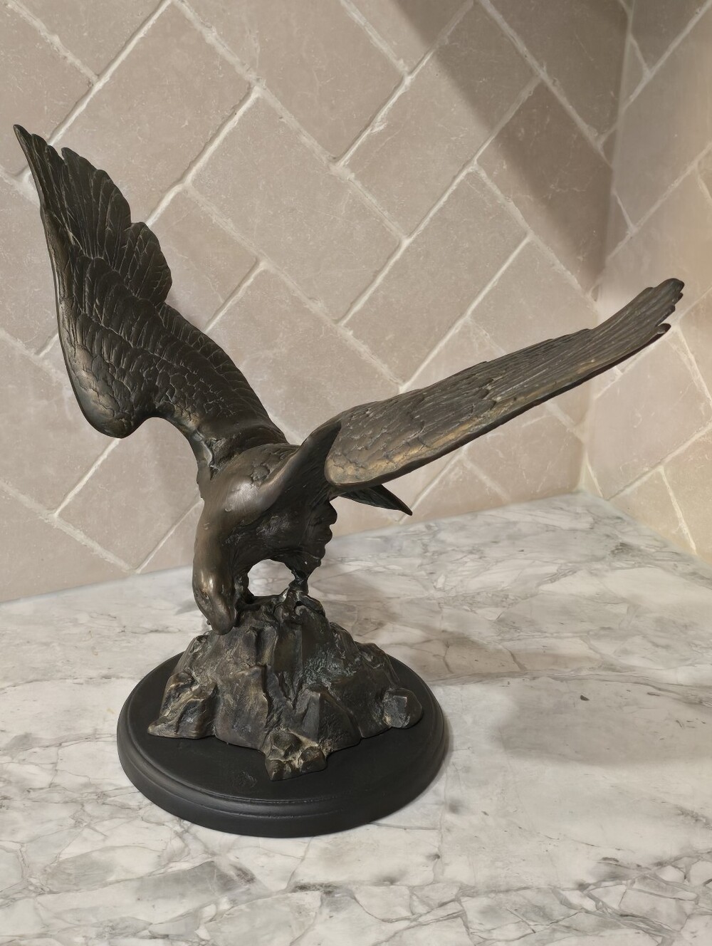 Vintage Bronze Eagle Sculpture Mounted on Wood Base Brass Bird Art Statue